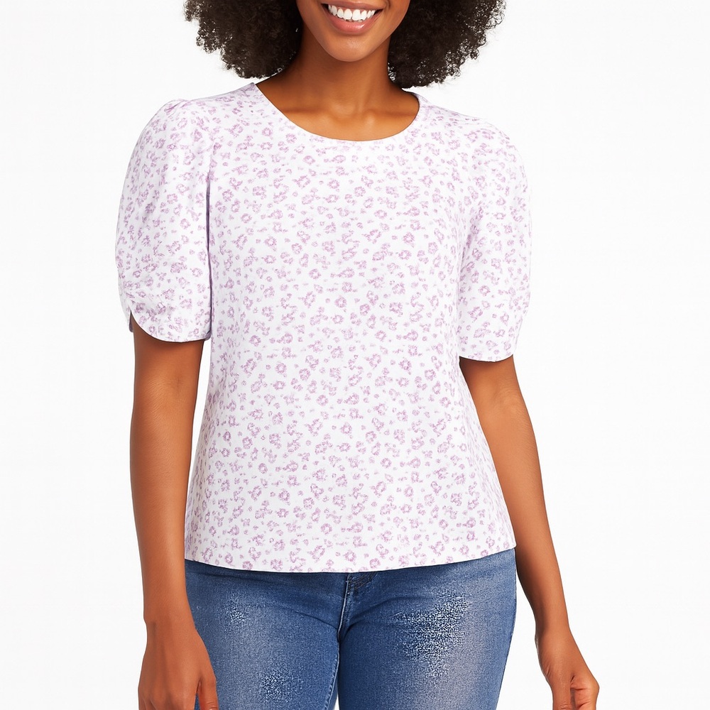 Goldie Lewinter Slub Ditsy Mutton Puff Sleeve Knot Tee XS‎ NWT